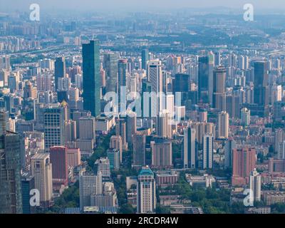 (230714) -- NANJING, July 14, 2023 (Xinhua) -- This aerial photo taken on June 13, 2023 shows the city view in Nanjing, east China's Jiangsu Province. The ancient city Nanjing, with a history of around 2,500 years, has started many renewal projects along the Qinhuai River in recent years. This has helped bring the old and new together to create a brighter future of the city. Such urban renewal projects have also led to the prosperity of the cultural sector in the ancient city. In 2022, the added value of Nanjing's cultural industry reached 112 billion yuan (about 15.6 billion U.S. dollars), ac Stock Photo