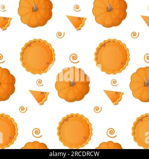 Pumpkin pie seamless pattern in cartoon style. on white background. Isolated vector illustration Stock Vector