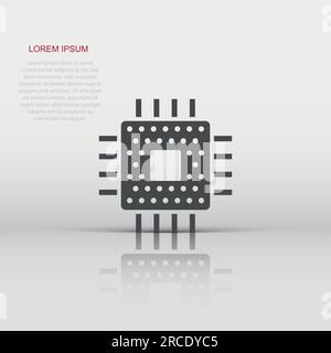 Computer cpu icon in flat style. Circuit board vector illustration on white isolated background. Motherboard chip business concept. Stock Vector