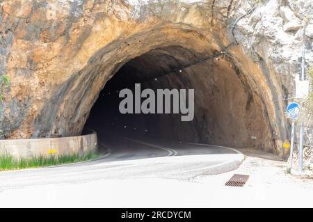 Road Tunnel by Mirador des Gorg Blau, Mallorca, Spain Stock Photo