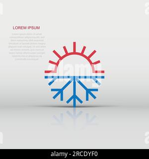 Snowflake and sun icon in flat style. Climate control vector illustration on white isolated background. Hot, cold temperature business concept. Stock Vector