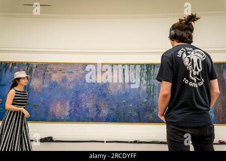 Claude Monet's large Water lilies painting, Musée de l'Orangerie, an art gallery of impressionist and post-impressionist paintings, Paris, France Stock Photo