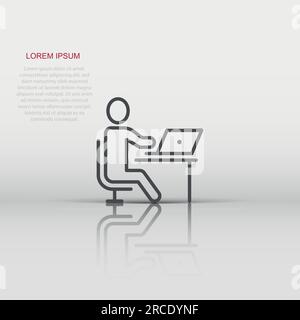 People with laptop computer icon in flat style. Pc user vector illustration on white isolated background. Office manager business concept. Stock Vector
