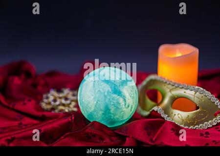 Occulture concept, candle lighting, fortune telling and crystal ball.Magic Arts Stock Photo