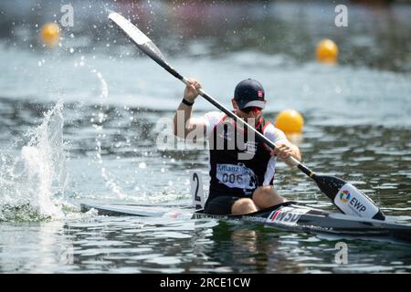 Max LEMKE (KC Potsdam), winner, gold medal, action, men's canoe K1 final, men, canoe parallel sprint, canoe competitions on July 9th, 2023 in Duisburg/ Germany The finals 2023 Rhine-Ruhr from 06.07 - 09.07.2023 Stock Photo