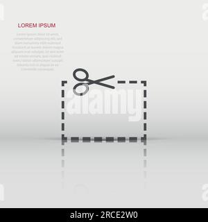 Coupon cut lines icon in flat style. Scissors snip sign vector illustration on white isolated background. Sale sticker business concept. Stock Vector