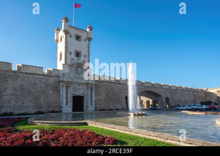 Puertas de Tierra Bastion at Plaza De La Constitucion Square - Cadiz, Andalusia, Spain Stock Photo