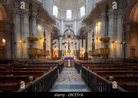 Cadiz Cathedral Interior with Nave and Main Altar-  Cadiz, Andalusia, Spain Stock Photo