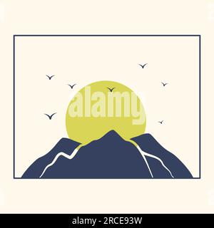 Aesthetic minimalist morning mountain landscape poster Stock Vector