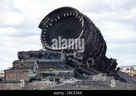 The demolition of the blast furnace and hearth at Redcar Steelworks which is being demolished to make way for the development of the Teesworks carbon Stock Photo