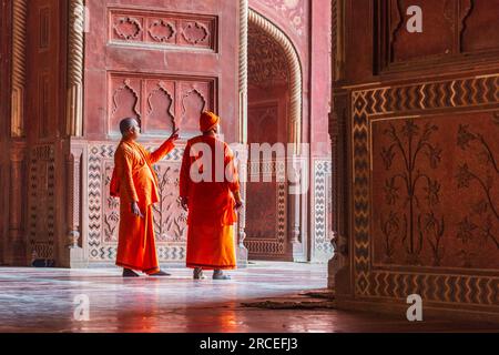 Buddhist monks at Taj Mahal in New Delhi India. Stock Photo