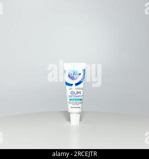 Orlando, FL USA - July 14, 2022:  A tube of Crest ProHealth Gum Detoxify toothpaste on a white background. Stock Photo