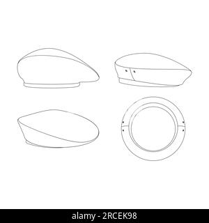 Template beret military vector illustration flat sketch design outline headwear Stock Vector