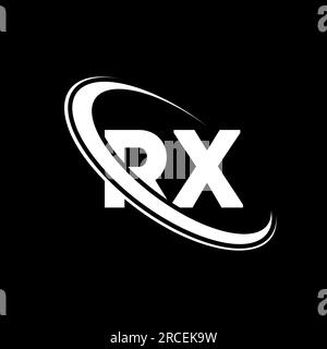 RX logo. R X design. White RX letter. RX/R X letter logo design. Initial letter RX linked circle uppercase monogram logo. Stock Vector
