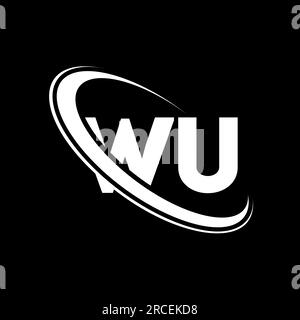 WU logo. W U design. White WU letter. WU/W U letter logo design. Initial letter WU linked circle uppercase monogram logo. Stock Vector