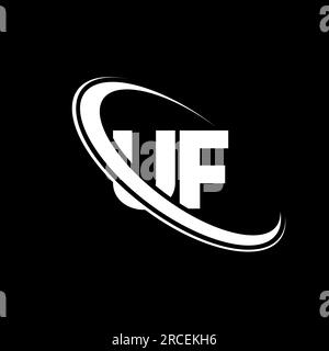 UF logo. U F design. White UF letter. UF/U F letter logo design. Initial letter UF linked circle uppercase monogram logo. Stock Vector