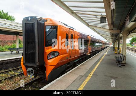 Class 196 train operated by West Midlands Railway (WMT) at Shrewsbury ...