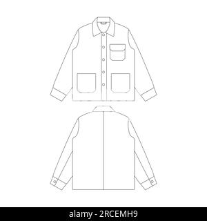 Template chore jacket flap pocket vector illustration flat sketch design outline outerwear Stock Vector