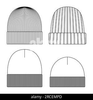 Template beanie illustration flat design outline template clothing collection hat Stock Vector