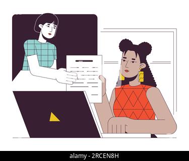 Remote working flat line concept vector spot illustration Stock Vector