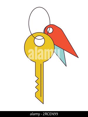 Hotel room key flat line color isolated vector object Stock Vector