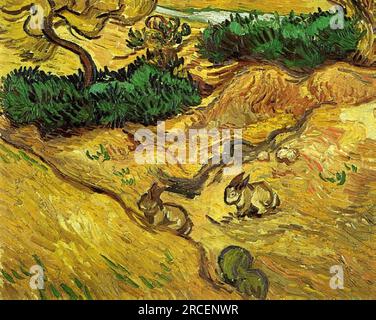 Field with Two Rabbits 1889; Saint-rémy-de-provence, France by Vincent van Gogh Stock Photo