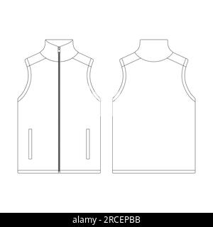 Template full zip sweater vest vector illustration flat sketch design outline Stock Vector