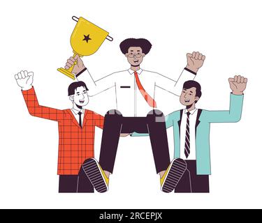 Celebrate business team flat line concept vector spot illustration Stock Vector