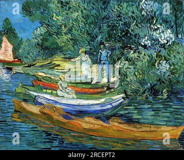 Rowing Boats on the Banks of the Oise at Auvers 1890; Auvers-sur-oise, France by Vincent van Gogh Stock Photo