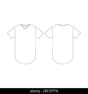 Template curved hem v-neck t-shirt vector illustration flat sketch design outline Stock Vector