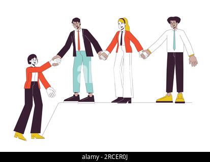 Supportive business team flat line concept vector spot illustration Stock Vector