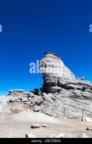 The Sphinx (Sfinxul) natural rock formation in the Bucegi Natural Park, Bucegi Mountains, Romania Stock Photo