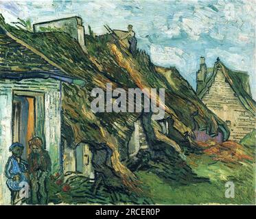Thatched Sandstone Cottages in Chaponval 1890; France by Vincent van Gogh Stock Photo