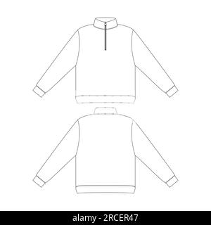 Template half zip sweatshirt vector illustration flat design outline clothing collection Stock Vector
