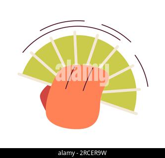 Hand with folding fan cooling down semi flat color vector character hand Stock Vector