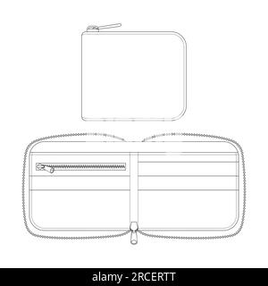 Template pouch wallet zip vector illustration flat design outline clothing collection Stock Vector