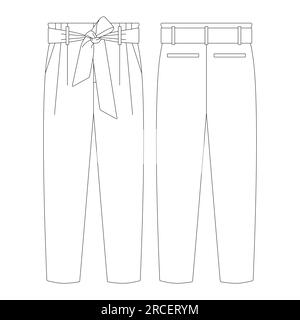 Template wide tie belt trousers vector illustration flat sketch design outline Stock Vector