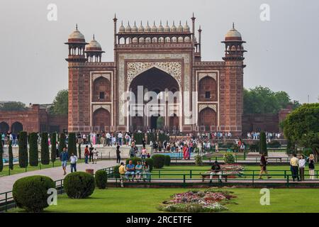 Agra, India -- April 12, 2023. A long distance photo of Jama Masjid Mosque, taken with a telephoto lens Stock Photo