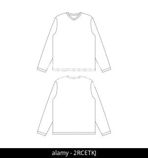 Template v-neck long sleeve t-shirt vector illustration flat sketch design outline Stock Vector