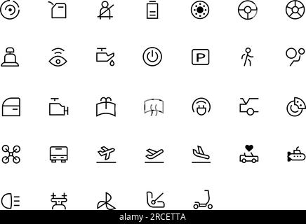 Transport Vector Line Icons Simple Set. Taxi, Train, Tram icons vector illustration Stock Vector