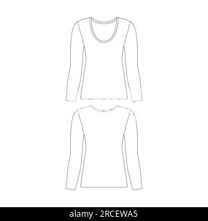 Long sleeve slim fit t-shirt technical fashion flat sketch template. Cotton  jersey apparel design mockup front, back views isolated on white. Men's, b  Stock Vector Image & Art - Alamy