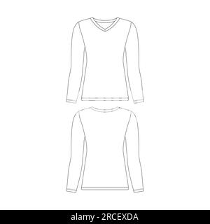 Long sleeve round neck Technical Sketch flat fashion T-shirt front and ...