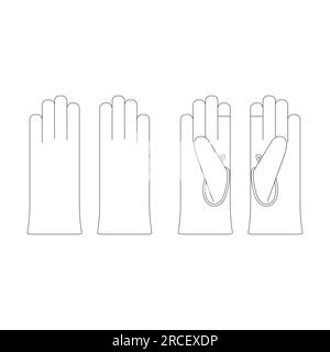 Template touchscreen leather gloves vector illustration flat sketch design outline assessories Stock Vector