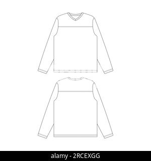 Template v- neck long sleeve football jersey vector illustration flat sketch design outline Stock Vector