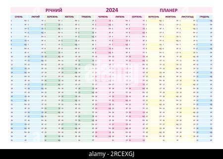 Calendar 2024 in Ukrainian language, week starts on Monday. Vector ...