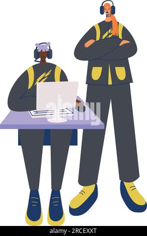 Gamers on cyber sport championship isolated on white background. Stock Vector