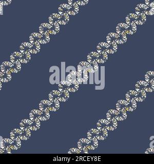 Mosaic chainlink vector pattern background. Spacious backdrop with diagonal rows of abstract interlocked chain links on navy blue backdrop. Parallel Stock Vector
