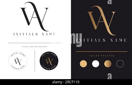 Luxury WA or AW Initial Monogram Text Letter Logo Design Stock Vector