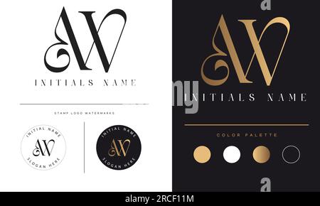 Luxury WA or AW Initial Monogram Text Letter Logo Design Stock Vector