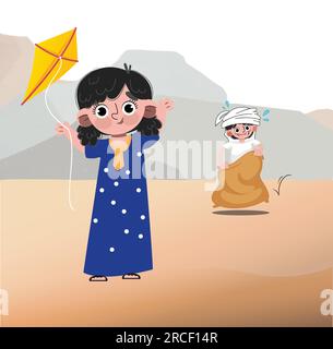 Arab kids playing games in happy mood Stock Vector